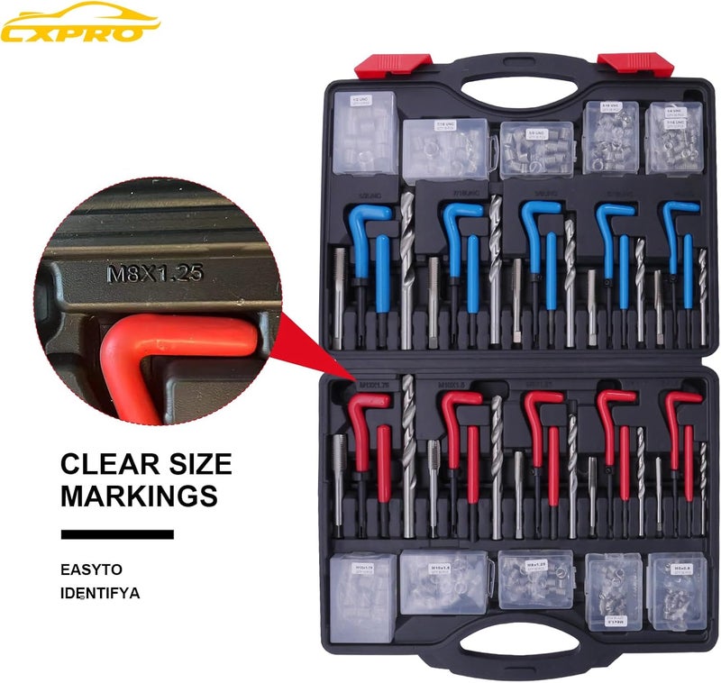 Xpro 314Pcs Thread Repair Kit, Metric Helicoil Repair Kit with HSS Drill Bits Inserts Taps Break Off Tools: M5 M6 M8 M10 M12, SAE Helicoil Kit: 1/4" 5/16" 3/8" 7/16" 1/2" - Image 4